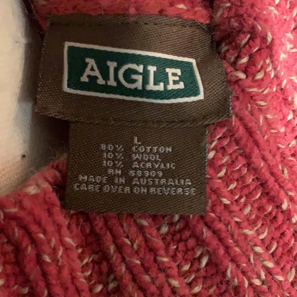 Aigle rare red & tan marled thick knit mock neckline sweater Size L - Picture 14 of 17